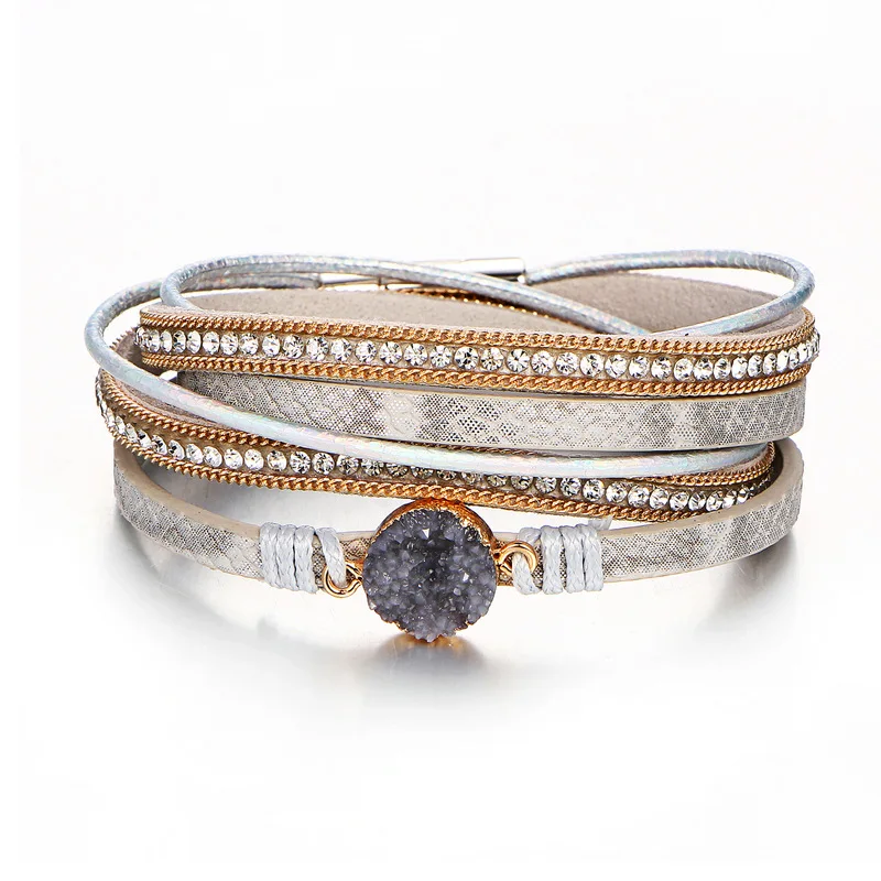 

MESTILO 2019 Classical Charms Leather Bracelets For Women Bracelets & Bangles Wide Wrap Boho Rhinestone Bracelet Femme Jewelry