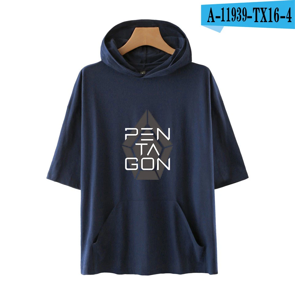 Navy Blue Толстовки с пентагоном футболка Летняя Kpop Корейская стильная крутая печатная 2D мода короткий рукав хип хоп Harajuku уличная одежда - Цвет: Navy Blue