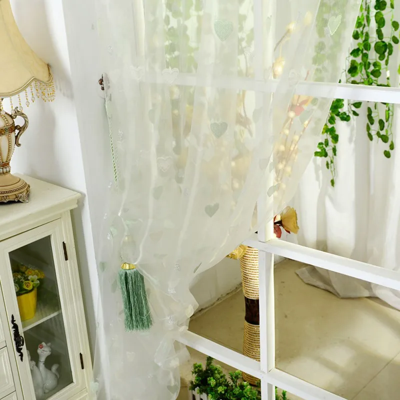 

Factory Price! 3 Color Tulle Voile Door Window Heart Printed Curtain Drape Panel Sheer Scarf Valance Hot