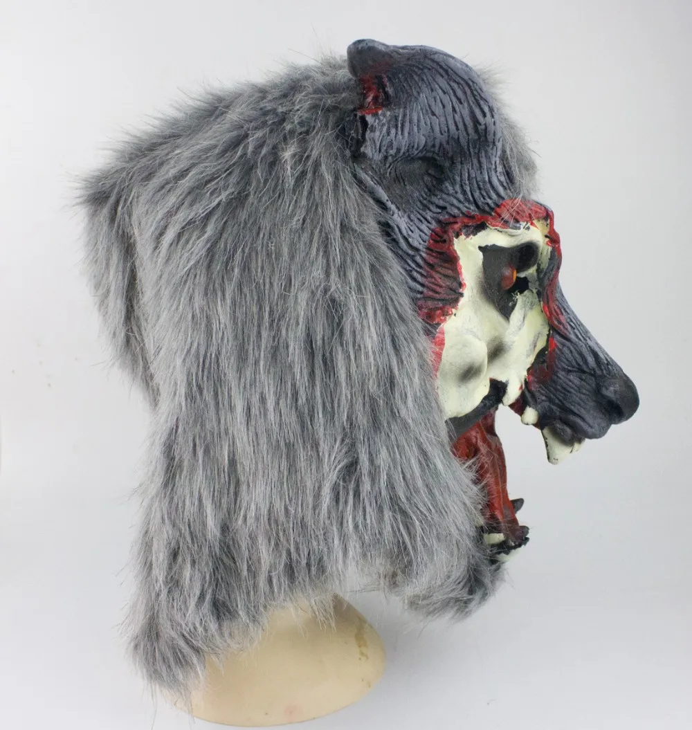 Коричневый и серый волк взрослых латекса Волк Полный Маска Голова с волосами, черный, хэллоуин маскарад маска ужаса