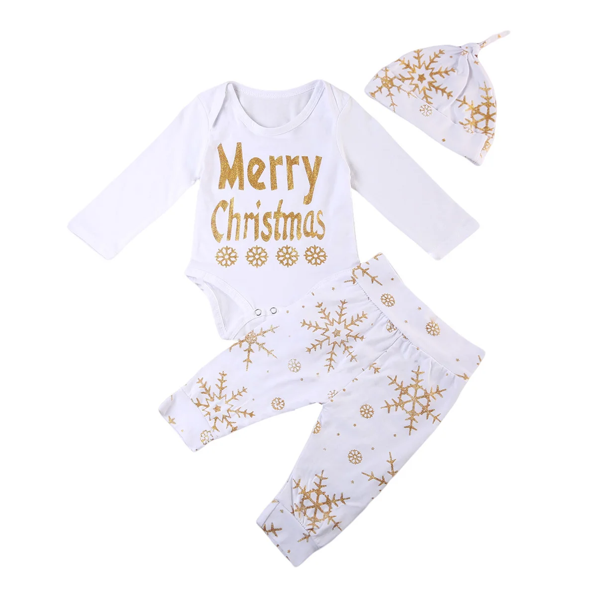 

Xmas Newborn Baby Boys Girls Christmas Clothes letter print long sleeve Romper long snowflake Pants Hat Outfits set for baby