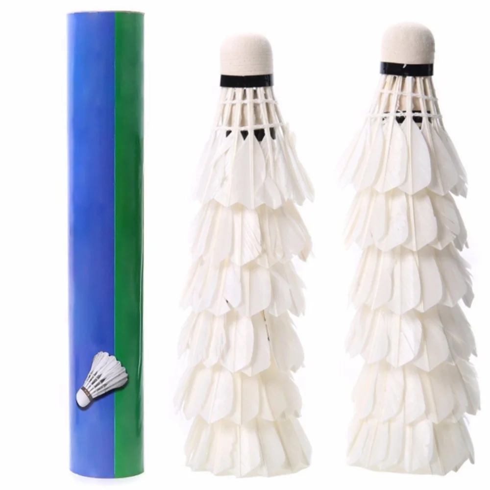 

12 Pcs Durable Badminton Balls Goose Feather Shuttlecocks with Goose Feather White for Training Game Sport