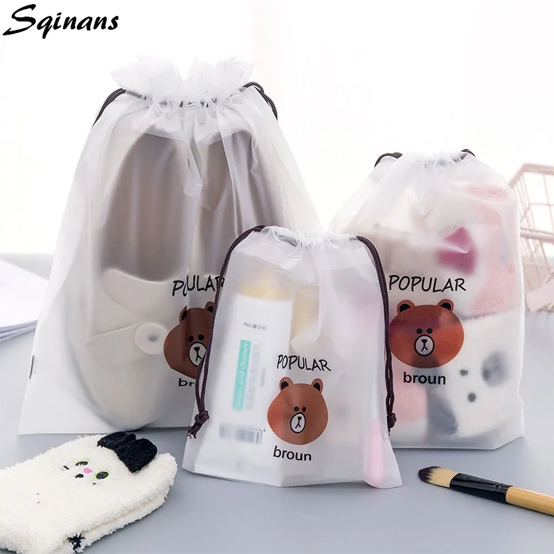 

Brown Bear Transparent Drawstring Storage Bag Shoe Bag Travel Portable Clothes Organizer Save Space Luggage Organizer