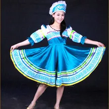 Традиционный русское платье костюм для женщин макси платья Национальный российский Танцы костюмы белого и синего цвета длинное платье+ Головные уборы