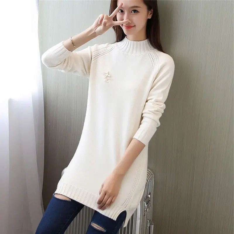 HaoRu Women's Sweater Winter 2017 Autumn Fashion Irregul Knitting Pullovers Turtleneck Thick Warm Long Knitted Sweater Female