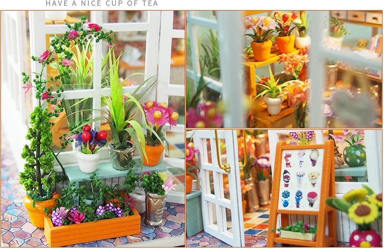 Casa em Miniatura com Móveis Blocos de Construção Brinquedos para Crianças Casa de Boneca Cutebee Faça Você Mesmo Música Poeira Capa Modelo A68 Led 29 ArquiteturaCasa DIYMiniaturas