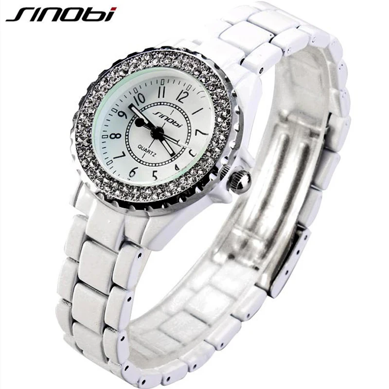 Prix pour De luxe Femmes Montres Mode Strass Montre En Cristal Blanc En Acier Montre Femme Quartz Montres Lady Robe Montre Sinobi Marque Prix pour De luxe Femmes Montres Mode Strass Montre En Cristal Blanc En Acier Montre Femme Quartz Montres Lady Robe Montre Sinobi Marque