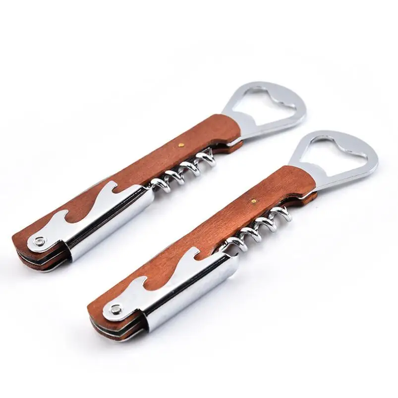 Multifunction Portable Wood Handle Wine Opener Screw Corkscrew Knife
