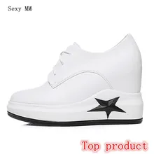 Пояса из натуральной кожи на танкетке Обувь Кружево-Up Женские туфли-лодочки Лоферы для женщин танкетке Повседневное увеличивающие рост Туфли на плоской подошве высокое качество