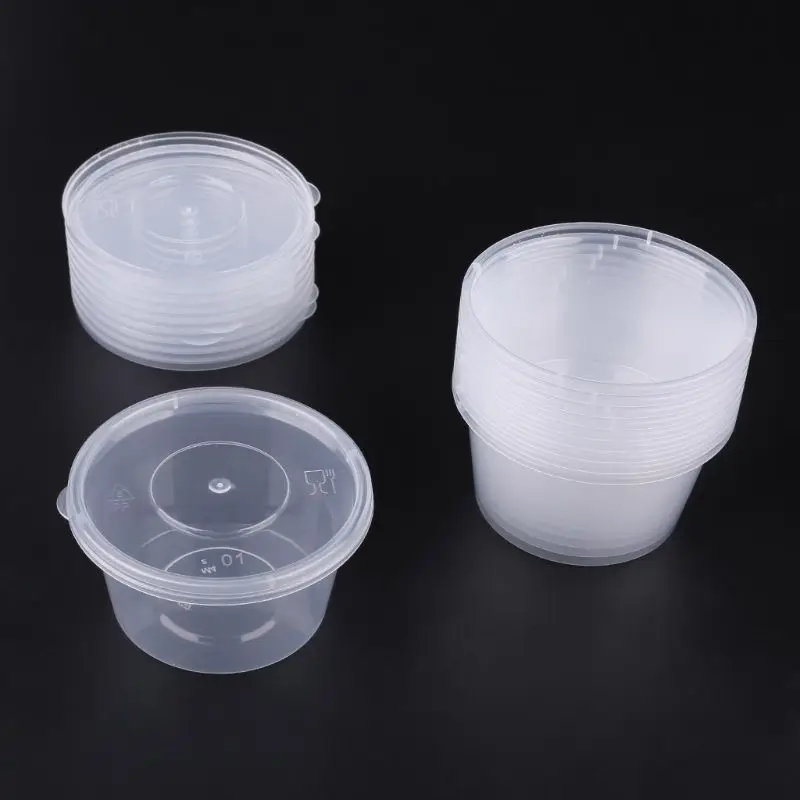 10pcs Kitchen Disposable Plastic Sauce Cup Pot Chutney Container With Lid Slime Storage Box Case 100ml