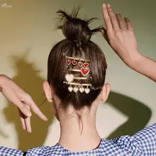 AOMU, корейские Металлические Заколки Для Волос золотого цвета в форме сердца, аксессуары для волос для женщин, Винтажные заколки для волос из сплава, заколки для волос