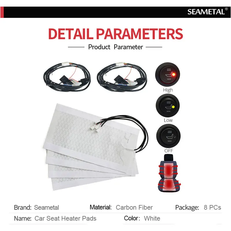 Car Seat Heater Pad Carbon Fiber Heating Pads 12V Universal Winter Seat Warmer 2 Seats Round Switch Heated Seat Kits Accessories (2)
