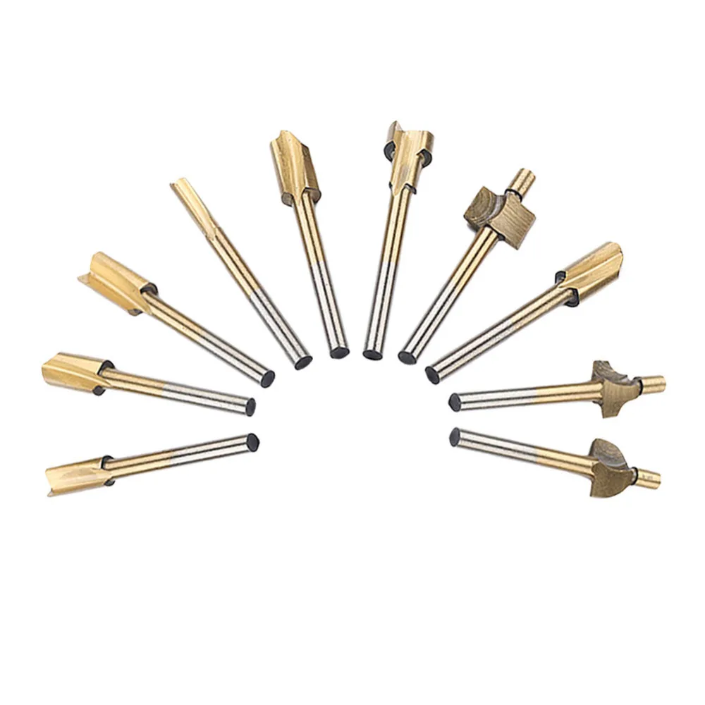 10pcs 3mm 1/8&quot HSS Wood Router Drill Bits Files Titanium Coated Mini Pocket Cutter Dremel Rotary Tool Set | Инструменты