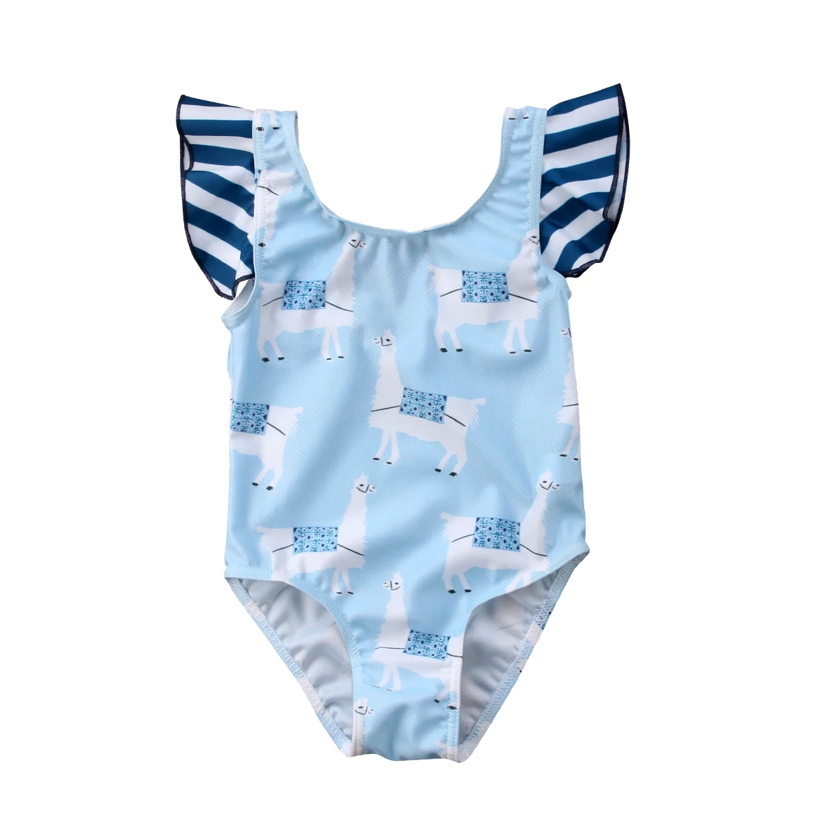 Комплект из двух предметов; Летний полосатый купальник с оборками для новорожденных и маленьких девочек; комплект бикини; купальный костюм; пляжная одежда - Цвет: Бежевый