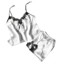 YOUYEDIAN Для женщин, одежда для сна, комплект без рукавов стильная женская обувь на шнуровке с низким вырезом на спине Ночная сорочка на бретельках с кружевной отделкой Атласный топ на бретельках Детские пижамные комплекты# y30