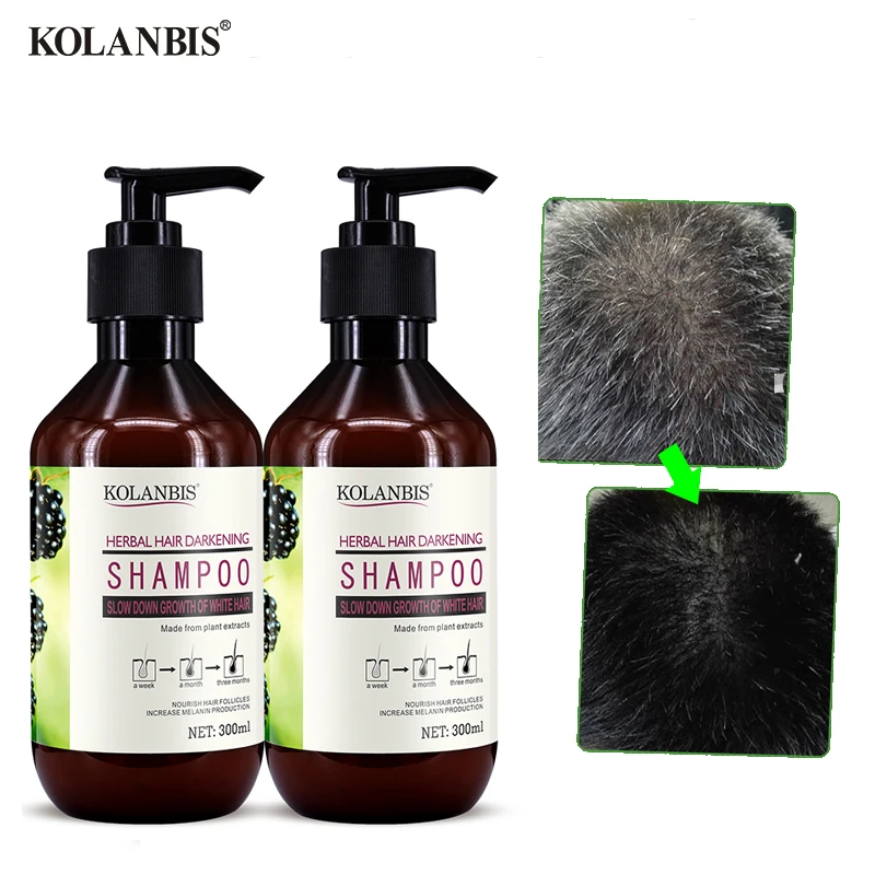 2pcs Permanent Gray Root Coverage Black Hair Shampoo White Hair