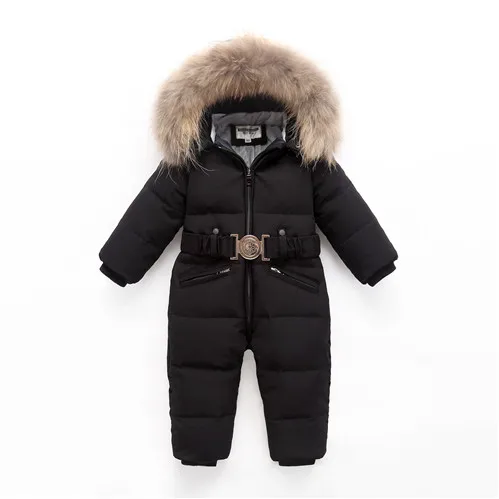 Зимний комбинезон с натуральным мехом для маленьких мальчиков и девочек, детские куртки и пальто на 90% утином пуху для малышей, От 1 до 5 лет комбинезоны, комбинезон, Clj276 - Цвет: black