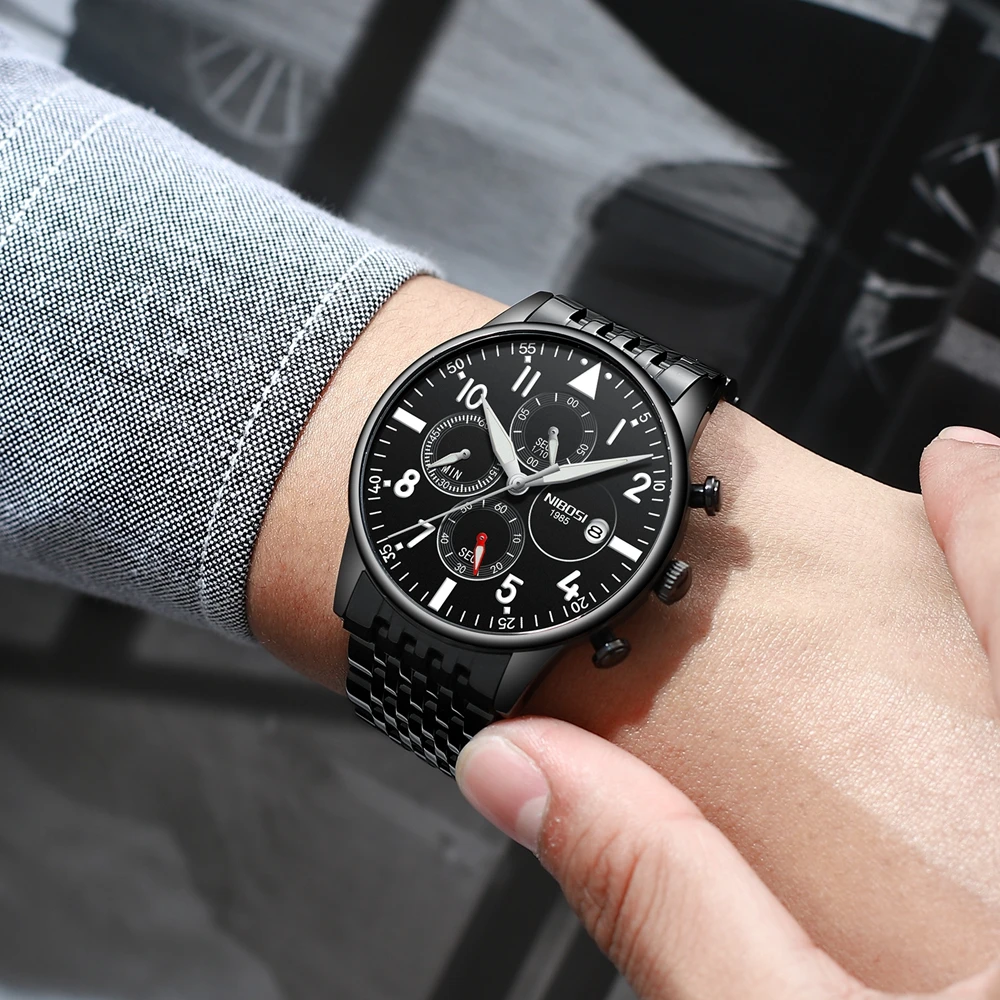 NIBOSI Watch men Brand Luxury Fashion Quartz Sport Watches Mens Full Steel Military Clock Waterproo