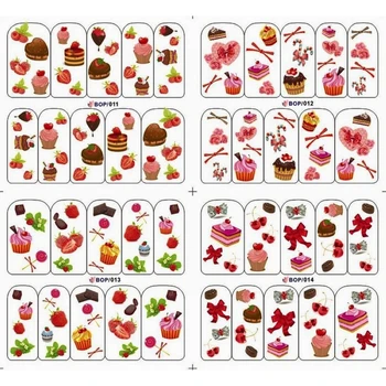 

4 PACKS / LOT CAKE FRUIT DESSERT BOW TIE STRAWBERRY NAIL TATTOOS STICKER WATER DECAL NAIL ART BOP011-014