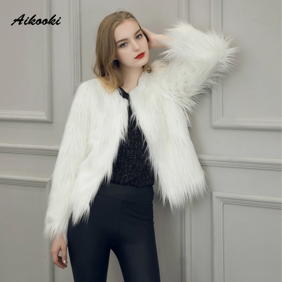 Aikooki Women Faux Fox Fur Coats Winter High End Coat Thicken Warm Fake ...