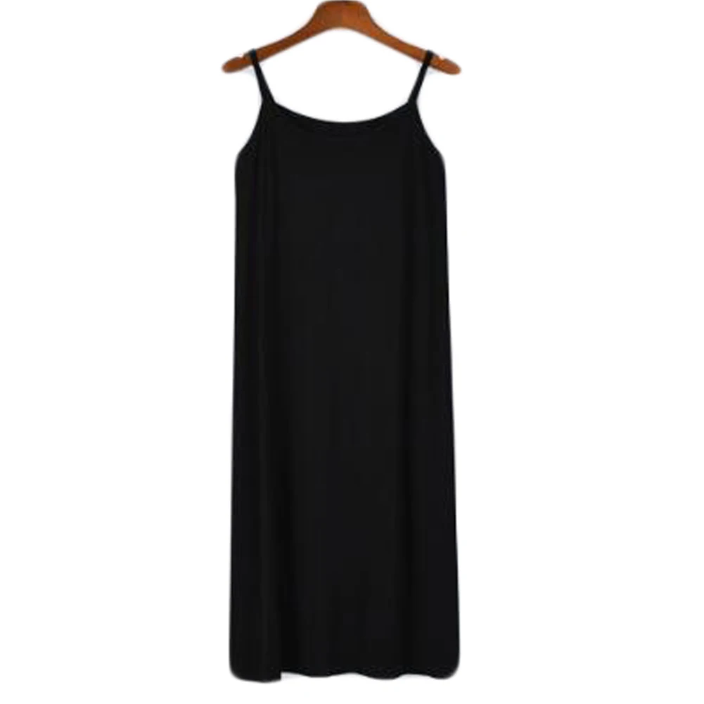 Women Modal Long Slip Dress Black White Sexy Underdress Solid Petticoat Bodycon Camisole Women Intimates Spaghetti Vest Dress - Цвет: Black Long