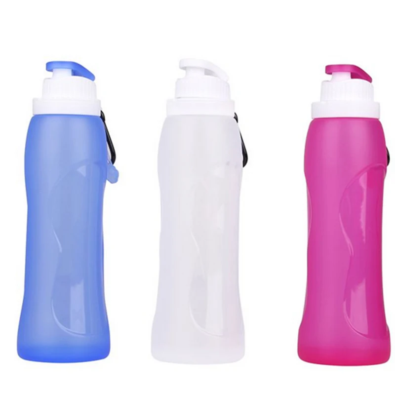500ml Upgrade Foldable Silicone Water Bottle Flexible Collapsible Water Bottles Outdoor Sport