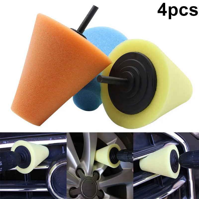 4 Pcs Sponge Buffing Polishing Cone Sponge Buffer Pad for Car Wheel Hub Corner DXY88Polishing