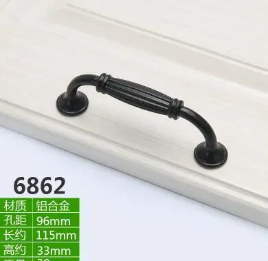 Алюминиевый сплав черный шкаф ручки американский стиль кухонный шкаф дверные ручки для выдвижных ящиков модное оборудование для обработки мебели - Цвет: 6862-96mm