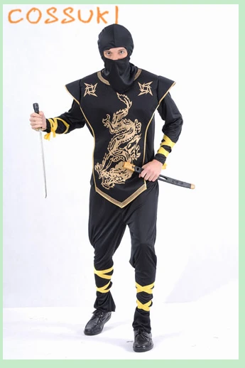 

Free Shipping! Halloween Cool Adult Men Black Gold Ninja Samurai Cosplay Costume For Stage Performance Or Masquerade Party