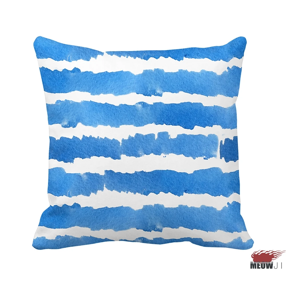 

[MIAOJI] <Trendy Geometric Pattern> Soft Pillow Cover Watercolor Lonely Blue Multi Size Throw Pillow Case Free Shipping