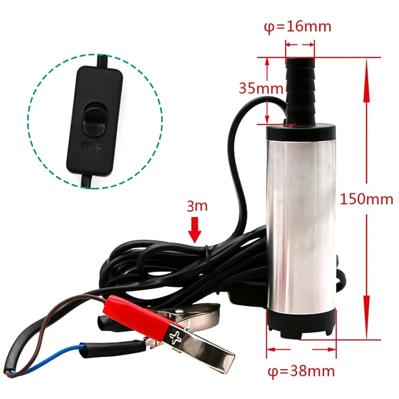 DC 12 В 38 мм алюминиевый сплав портативный авто Электрический погружной насос топлива Вода Масло Баррель насос инструмент с 2 зажимами аллигатора