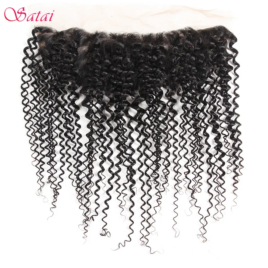 

Satai Kinky Curly Hair 13x4 Ear To Ear Lace Frontal With Bleached Knots Natural Color 100% Human Hair Bundles Remy Hair