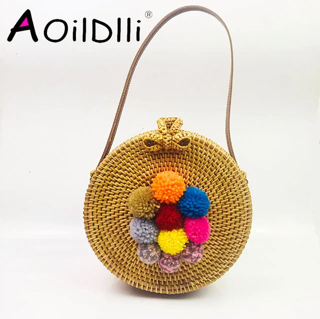 Big size 22x10 cm 2018 New Fashion Round Straw Bag Handbags Women Summer Rattan Bag Handmade ...