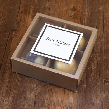 

50pcs 4 Lattice Kraft Paper Mooncake Boxes with Frosted Transparent Cover Drawer Type Egg-Yolk Puff Gift Packaging Box wen6236
