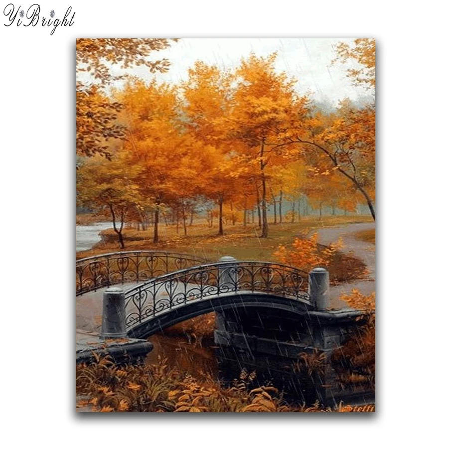 

5D DIY Diamond Painting "Autumn Bridge " 3D Embroidery Cross Stitch Full Square/Round Drill Mosaic Rhinestone Decor Gift