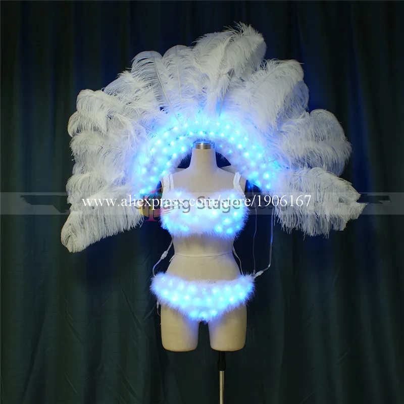 Programmable women sexy dance dresses led luminous light bra ballroom dance led costumes bar RGB clothes led wings singer2