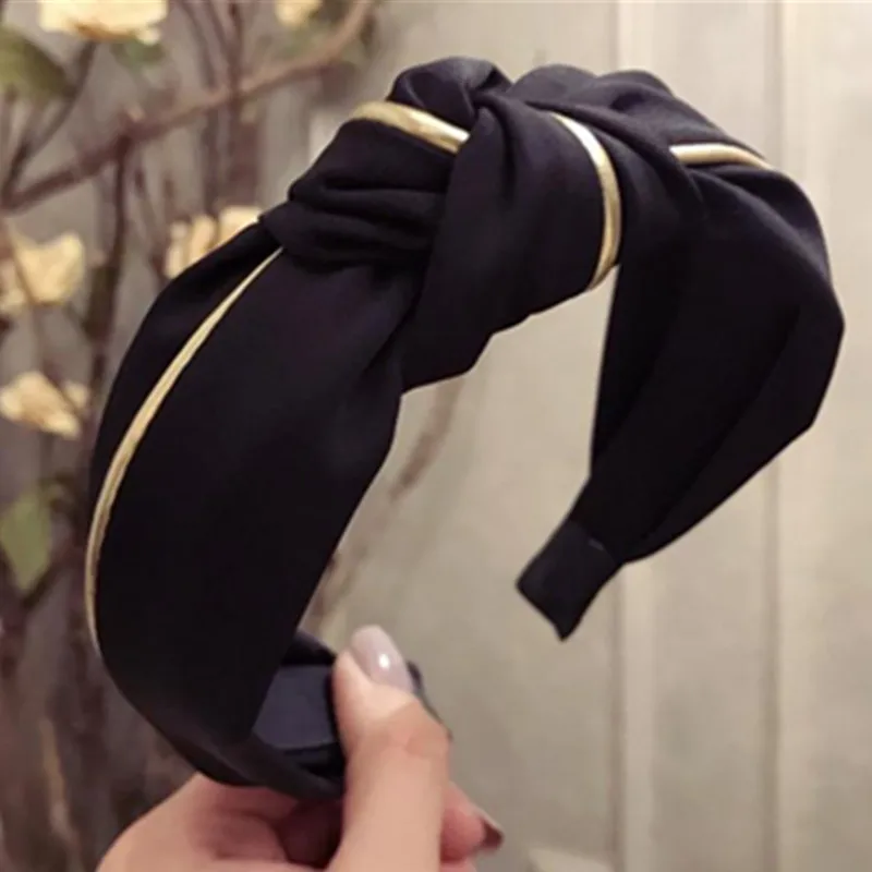 

Black Headband with Gold Line Adults Headwear Hairband Knot Women Headdress Solid Head Band Women Hair Accessories Hair Hoop