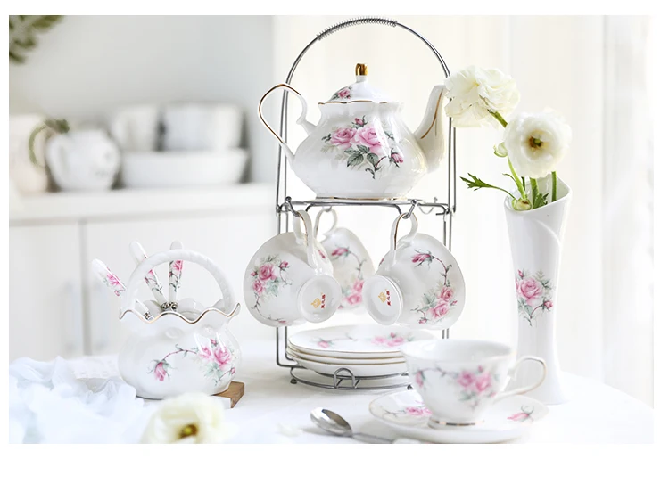 Британский стиль, деликатный костяной фарфор, набор кофейных чашек, европейская винтажная чайная чашка, чайный чайник, чайный чайник и чайная чашка и блюдце, набор