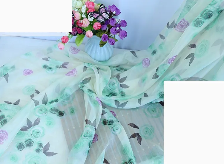 30D printed chiffon fabric Chinese style rose silk scarf costume Hanfu skirt dress decoration skirt fabric DIY material cloth - Цвет: 6