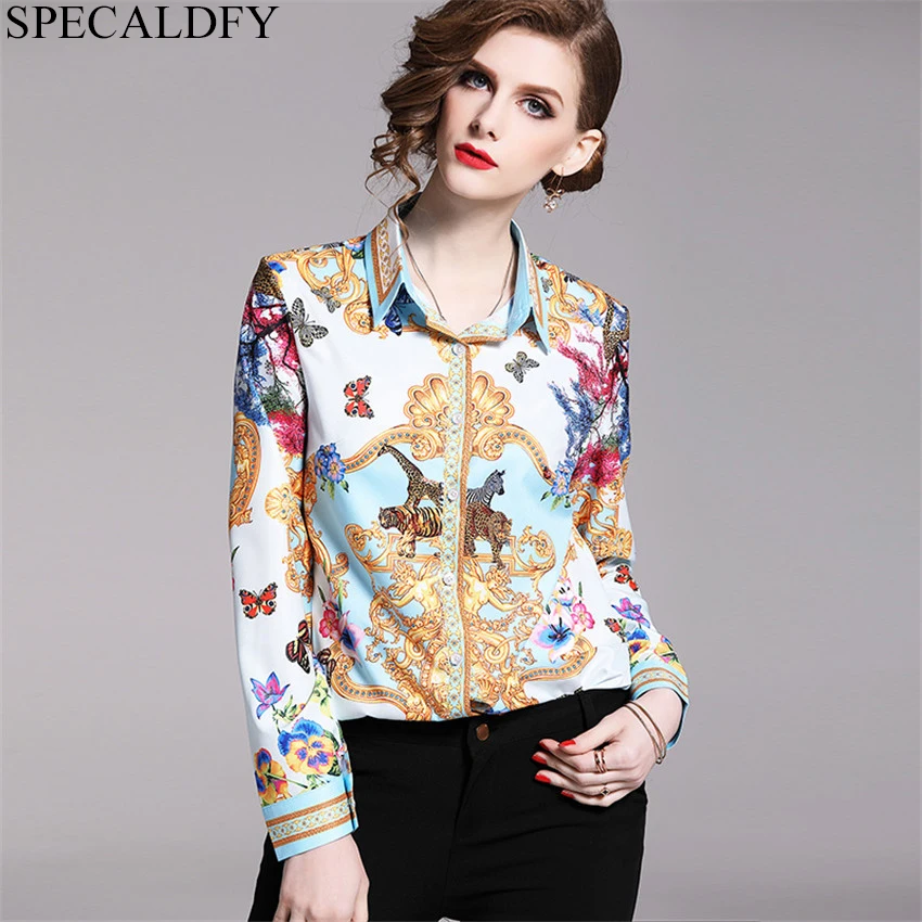 

Womens Tops And Blouses 2019 Spring High Quality Runway Shirt Women Long Sleeve Shirts Elegant Print Vintage Blusa Feminina