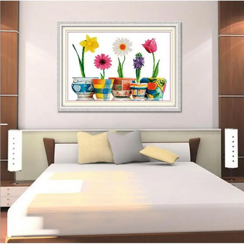 

Flower Potted Cotton Thread Cross Stitch Sets for Embroidery Kit Home Counted Cross-Stitching DIY Needlework Home Decoration