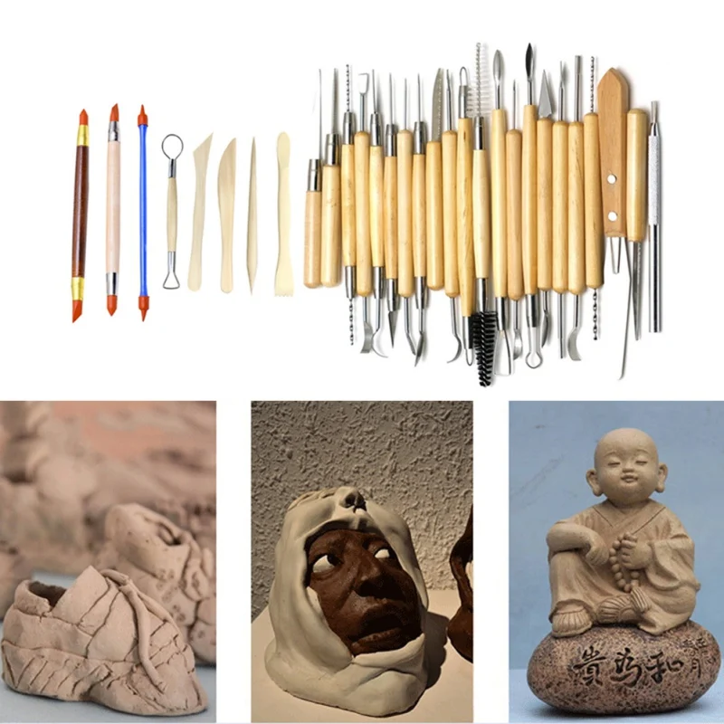 30pcs Clay Sculpting Tools Arts Crafts Pottery Carving Tool Set Pottery Ceramics Wooden Handle Modeling Polymer Pottery Tools