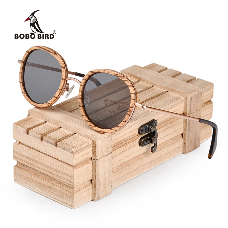 BOBO BIRD Овальные Солнцезащитные очки для женщин поляризационные деревянные солнцезащитные очки в деревянной подарочной коробке металлические дужки gafas uv400 mujer W-AG027