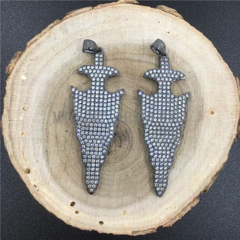 

MY0707 Long Arrow Micro Pave CZ Zircon Copper Pendant Clear Zirconia Necklace Pendant Charm Gun Black Plated Edge and Bail