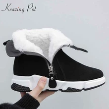 Krazing Pot/ горячая распродажа; теплые шерстяные ботинки с круглым носком; теплые зимние ботинки; Зимние ботильоны на танкетке с защитой от холода; L28
