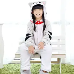 Милый домашний Пижамный комплект для мальчиков и девочек с изображением кота Чи, фланелевая детская пижама с капюшоном для
