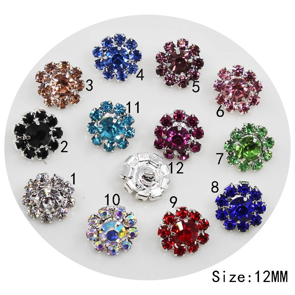 

Silver coat Diamond sewing shank button 10pc 12mm Round Rhinestone Button metal Wedding invitations decoration buttons