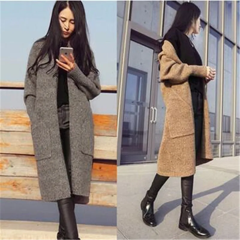 Women's Sweater Fashion Long Wool Coat Slim Thin Knit Cardigan Gray Camel One Size cardigan sweater women |