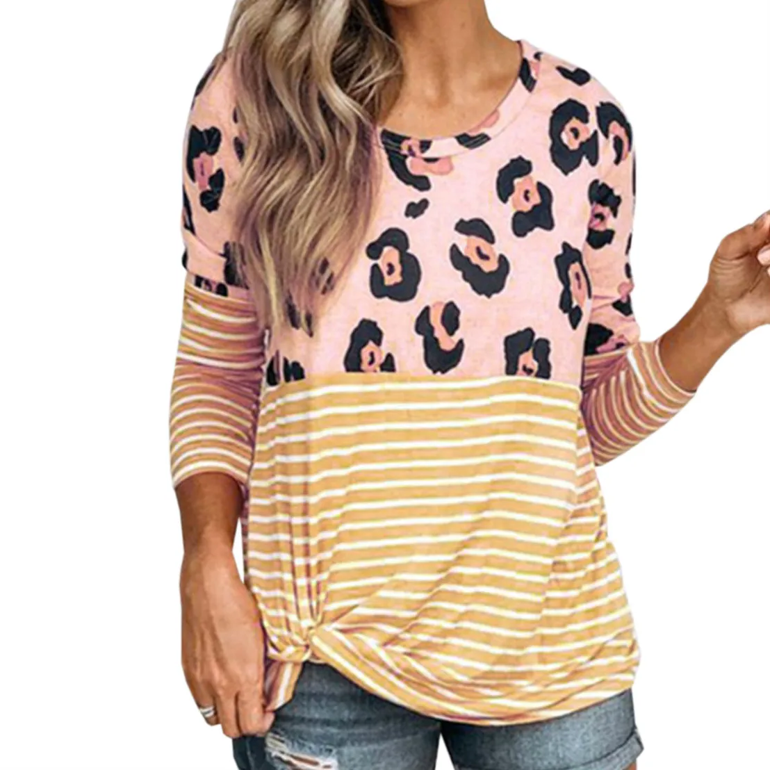 Leopard Printed Striped Women T-shirts Femme Autumn Tees Shirts Casual O-neck Long Sleeve Winter Jumpers Tops Plus Size M0137 Leopard Printed Striped Women T-shirts Femme Autumn Tees Shirts Casual O-neck Long Sleeve Winter Jumpers Tops Plus Size M0137