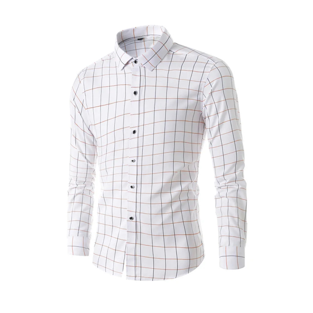 

Fashsiualy 2019 New Arrival Shirt Men's Fashion Business Leisure Long-sleeved Lattice Printing Shirt Top Blouse camiseta hombre#32